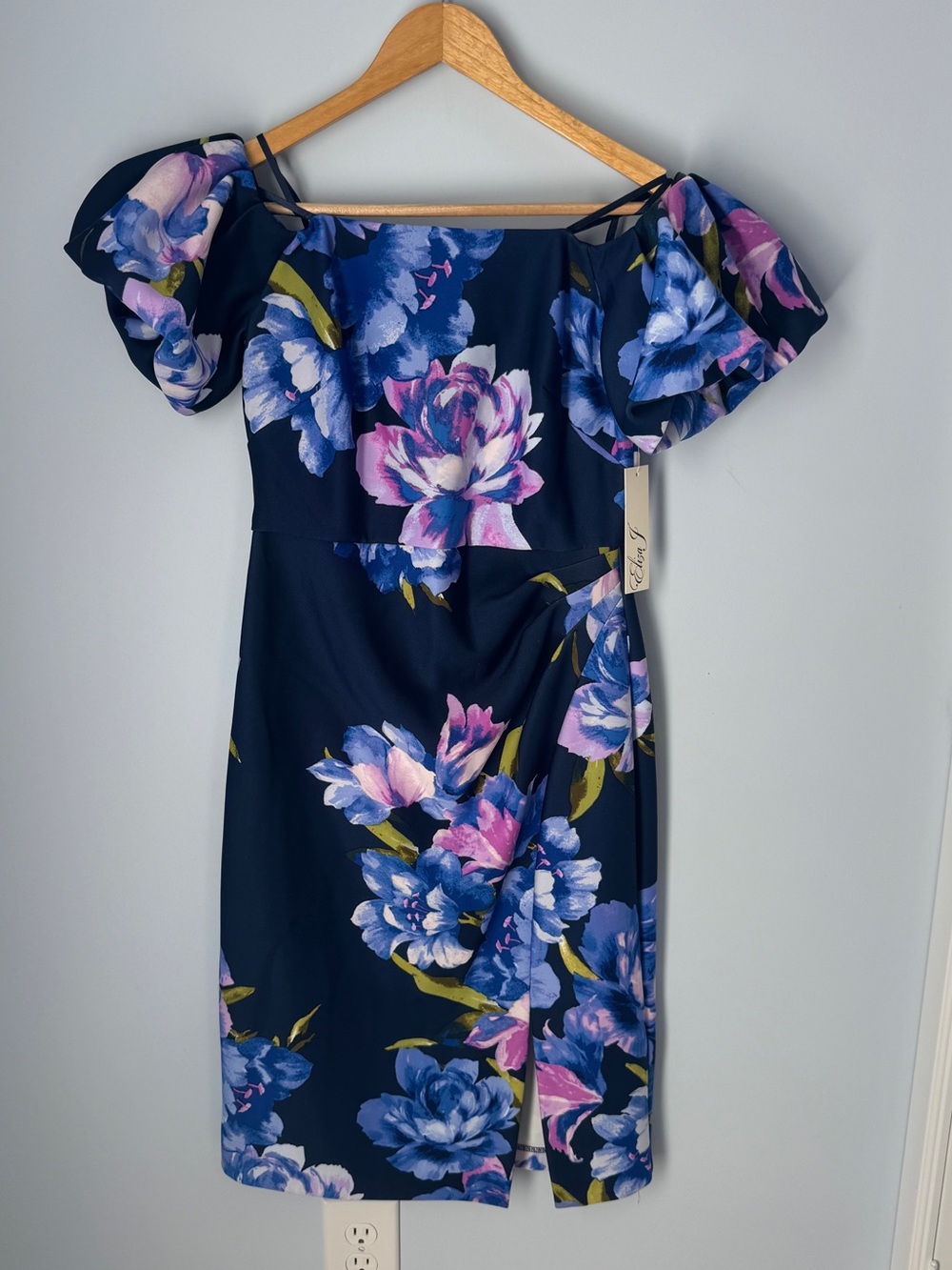 Eliza J Navy Floral Off-Shoulder Midi Dress Size 6